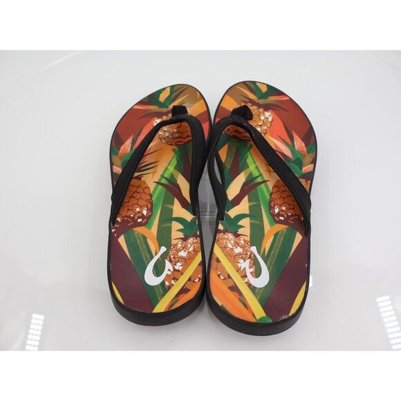 Olukai Puawe Womens Flip Flops Size 6 Cloud Black Flower Sole Sandals Slides - Picture 4 of 8
